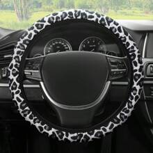 1 pièce Housse de volant élastique en lin de style léopard, respirante et antidérapante. Taille universelle pour tous les modèles de voiture, utilisation toute saison