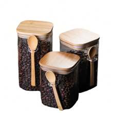 Jogo De 2 Potes P/ Mantimentos C/ Tampa E Colher De Rolha 1l