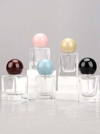 1pc创意彩色球形盖方形玻璃储物瓶，旅行户外小型便携式补水保湿喷雾瓶，适用于爽肤水、驱蚊水、纯净水、酒精、香水等液体小样分装储物瓶，简约多用途透明玻璃展示空瓶，香水瓶