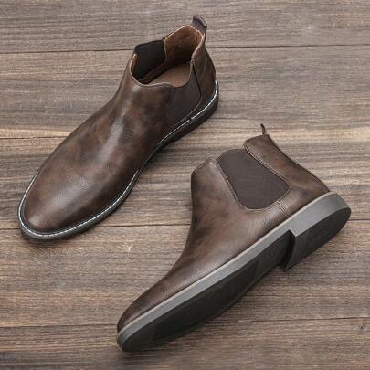 Men's Casual Dress Chelsea Boots - Business Commute Retro Ankle Dress Boots With White Stitching KD5236