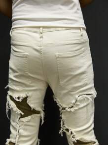 Men's Fashionable Fringe Denim Jeans - White - View 6