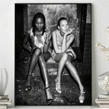 1入Top Model Naomi Campbell Kate Moss吸煙海報畫，時尚女孩標誌性名人畫布油畫，適用於家居裝飾，不含框架 - 彩色 - 查看 2