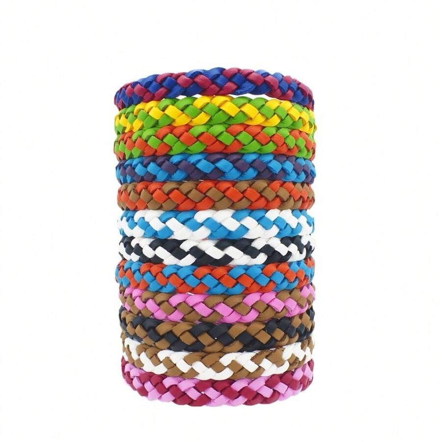 Set Gelang Anti Gigit 6 Pcs Warna Acak Baru, Gelang Kepang Kulit Minyak Esensial Tanaman Anti Gigit Warna Tunggal & Ganda - A - View 1