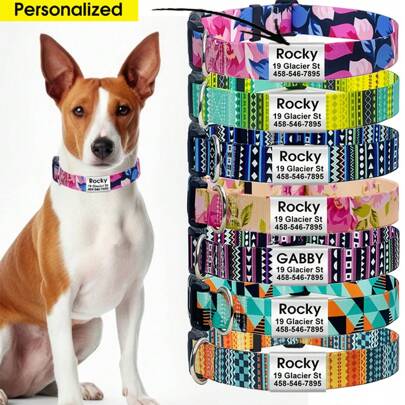 Personalized Dog Collar With Floral  Geometric Patterns - Custom Soft  Pet Collars With Bohemia Pet ID Pendant Tags, Pet Outdoor Decorations - Nice Gift For Small Medium Large Dogs