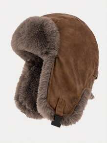 1 件装情侣款厚实保暖内衬仿皮护耳帽带链条，保暖防风，适合户外骑行滑雪、冬季配饰和节日礼物冬季服装 - 款1 - 查看 8