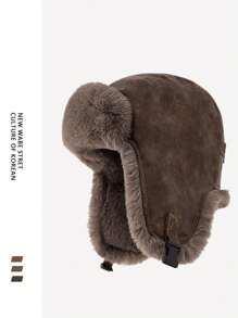 1 件装情侣款厚实保暖内衬仿皮护耳帽带链条，保暖防风，适合户外骑行滑雪、冬季配饰和节日礼物冬季服装 - 款1 - 查看 2