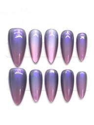10 st. drömska holografiska lila kattögon-nagelklistermärken, glamorösa gradientglinsande lila mandelnagelfolier, återanvändbara nageldekaler