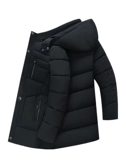 1pc Warm Winter Padded Coat With Hood For Outdoor Sports And Leisure, Unisex