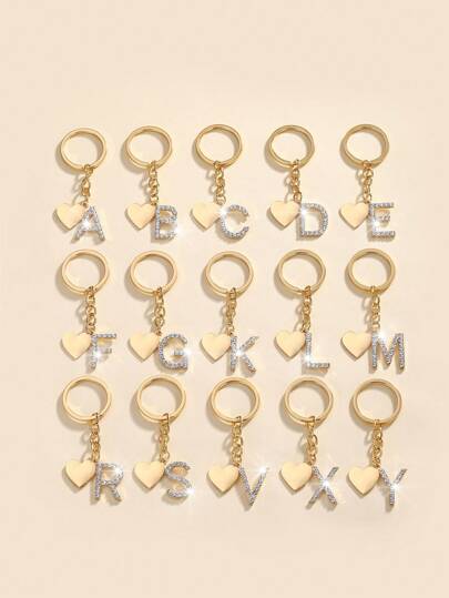 1 pezzo Portachiavi di lusso alla moda stile europeo e americano con decorazione a cuore e lettera, un regalo romantico per lei, accessorio per auto, borsa, zaino da scuola, laccetto con porta-badge, accessorio per auto, ciondolo per borsa, regalo di Natale