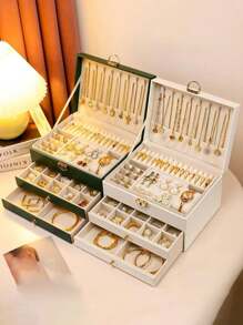 1 Piece Lockable Storage Box, Multi-Layer Pearl Treasure Box With Lock, Double-Layer Drawer Style PU Leather Jewelry Box, Lockable Ring, Earring, Bracelet, Necklace Jewelry Storage Box With Lock, Elegant Lockable Double-Layer Jewelry Box - Earring And Ring Manager, Portable Gift Solution With Lock Double-Layer Jewelry Storage Box, Can Store Earrings, Rings, Watches, Bracelets And Other Accessories, Organize And Store, Holiday Gifts, Give To Exquisite Friends, Double-Layer Lockable Jewelry Box - Manager For Rings, Necklaces And Accessories Decorations Autumn Decor Festival Decor Room Decor Home Decor Fall Decor Bedroom Decor