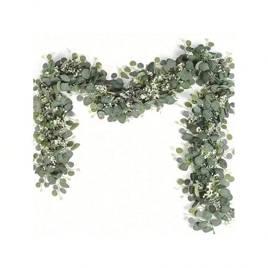 1pc 180cm Artificial Green Vine Garland With Eucalyptus, Baby's Breath And Boxwood Leaves For Wedding, Party, Home Decoration, Arch, Wreath