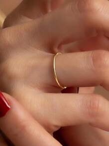 QWNHONEY 1Pc 18k Gold Plating Minimalist Solid Ring