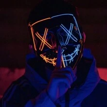 LED Illuminated Black V-Shape Halloween Mask, Glow-In-The-Dark Mask For Rave Party - Multicolor - View 10