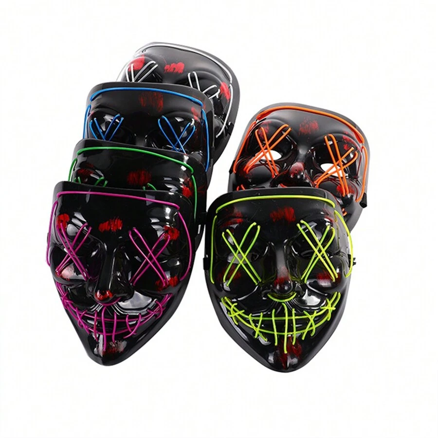 LED Illuminated Black V-Shape Halloween Mask, Glow-In-The-Dark Mask For Rave Party - Multicolor - View 1