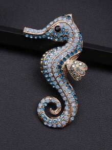 1pc Vintage And Cute Large Rhinestone Seahorse Brooch Creative Clothing Pins Jewelry Accessories - Multicolor - View 3