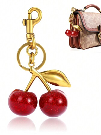 1pc New Cherry Pendant, New Arrival Big Cherry Shaped Crystal Pendant, Keychain Pendant,Glitter Cherry Charm Keychain With Clip For Bag, Sparkling Resin & Metal Accessory For Purses And Bags For Women Cherry Key Chain Cherry Bag Charm,Fashion Delicious Red Cherry Keychain Summer Fruits Cherries Pendant Keyring For Women Men Jewelry Bag Accessories Gift,1pc Glittering Cherry Bag Charm, Cherry Keychain Ornament For Purse/Bag Accessory