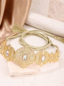 Boho Floral Hollow Lace-Up Waist Chain, Moroccan Women Body Chain, Tassel Adjustable Caftan Dress Accessory, Suitable For Wedding, Festival, Performance, Street Style - Waist Chain - View 1