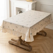 1pc Round/Rectangular Beige Embroidered Pleated Ruffle Edge Cloth - Multicolor - View 5