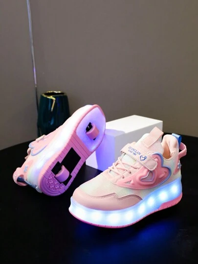 USB 充电 LED 7 色闪光溜冰鞋，发光春夏带轮鞋，适合儿童、幼儿、男孩、女孩、儿童、学生，带轮休闲运动鞋