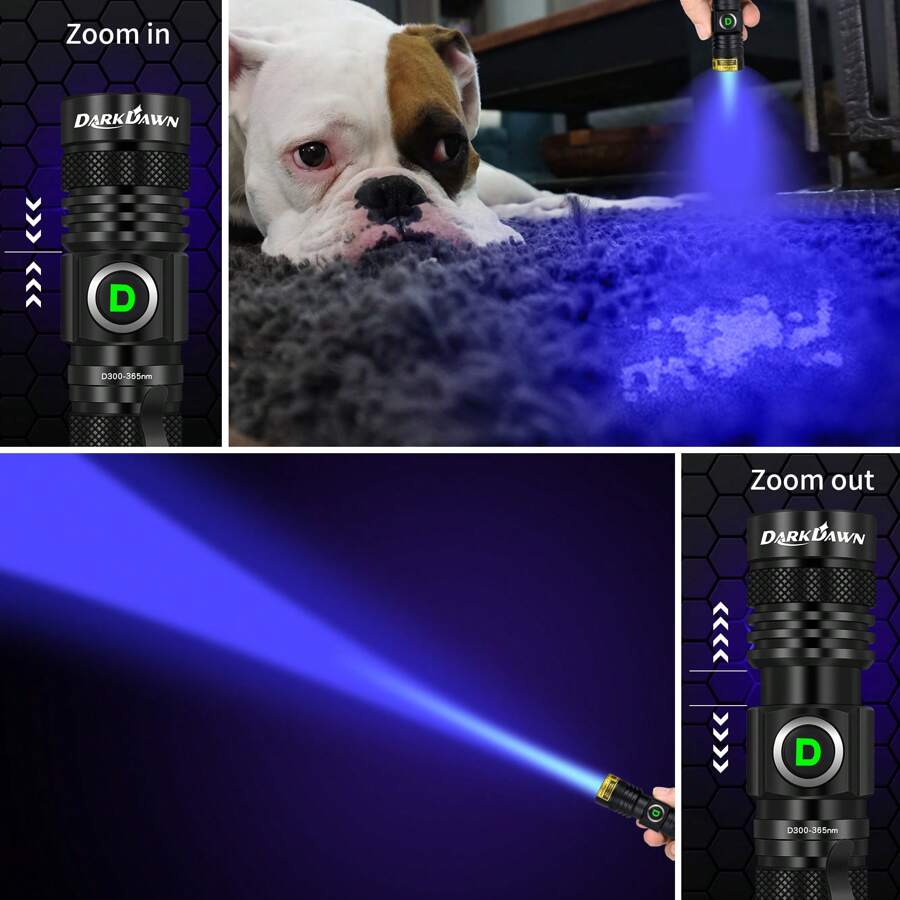 DARKDAWN D300 UV 395nm Light Flashlight USB Rechargeable Ultraviolet