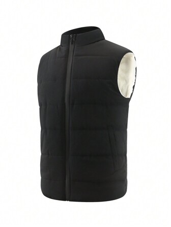 1pc Outdoor Men's Thermal Lined Padded Vest, Autumn/Winter Thermal Sleeveless Jacket,Fleece
