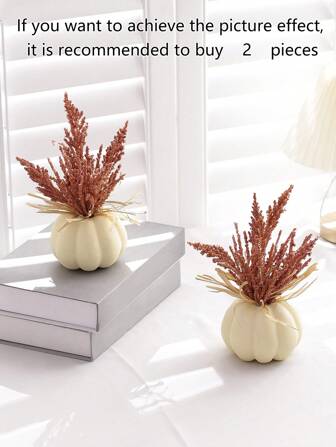 1pc Artificial Pumpkin & Wheat Desktop Decoration, Home Window Sill Room Ornament, Thanksgiving Halloween Pumpkin Decor Best Gifts Birthday Fall Decor Autumn Decor