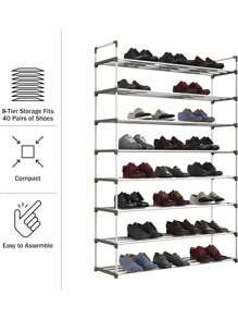 Organizador de zapatos de 8 niveles para armario, baño, entrada, estante con capacidad para 40 pares de zapatillas, tacones, botas - Multicolor - Ver 7