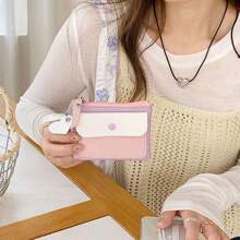 1pc Women's Cute Solid Heart-Shaped Chain Pendant PU Leather Colorblock Multi-Function Halter Pouch Zipper Card & Key Holder For Daily Travel Gift For Women Wallet Mini Wallet Purse Wallet Coin Wallet - Multicolor - View 11