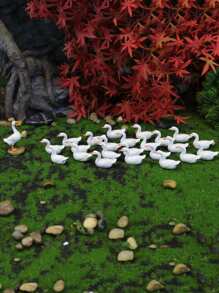 6pcs/Set Resin Duck Mom & Duckling Figurines For Mini Landscape Decoration