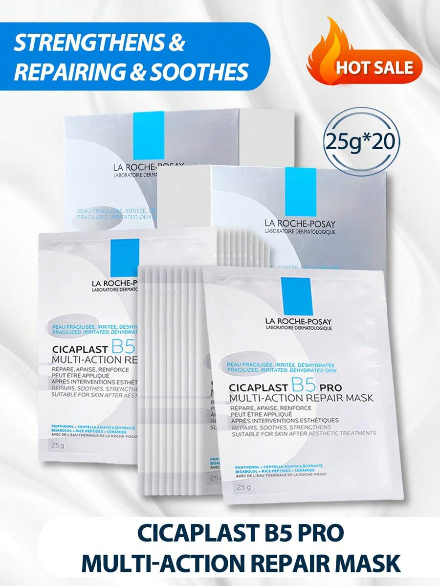 La Roche-Posay CICAPLAST B5 PRO Multi-Repair Face Mask, 10 Sheets/Box X 2 / An Effective Moisturizing And Repairing Face Mask That Soothes And Repairs Various Skin Discomforts Such As Redness, Sensitivity, And Roughness Caused By Dryness. [Random Packaging (2 Styles)] - B5 PRO 10pcs/box*2 - View 1
