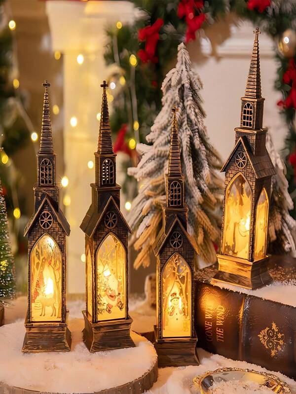 1pc Christmas Decor Lantern House Lighting Ornament, Creative Mini Night Light, Electronic Candle Lamp, Christmas Gift