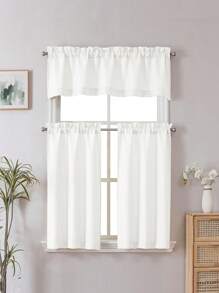 1 pièce Rideau court de cuisine de couleur unie à l'aspect de lin, rideaux de fenêtre semi-transparents légers de 230 g/㎡ de style simple pour chambre à coucher, salon, protection UV