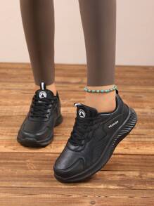 新款秋冬女士时尚舒适超轻透气休闲运动鞋防滑耐磨高弹减震柔软跑步鞋皮革亮片字母拼接百搭时尚潮流运动鞋圆头前系带黑色防水防污简约时尚女士户外运动鞋校园风格百搭休闲鞋男女通用超轻软底厨房/工作鞋 - 黑與白 - 查看 9