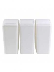 3 Packs 4.5 Gallon Trash Can With Swing Top Lid, Plastic Garbage Bin With Lid - 白色 - 查看 2