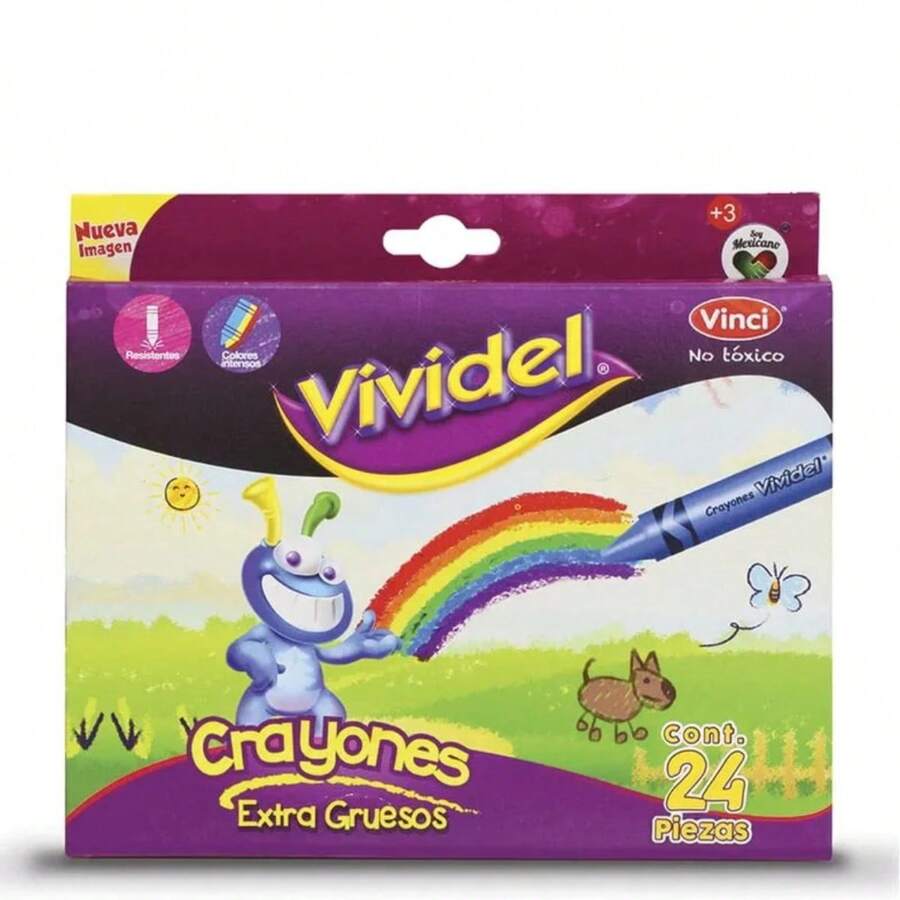 Crayón Escolar Redondo Jumbo Caja con 24 Colores Vividel - Multicolor - Ver 1