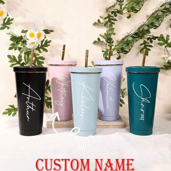 Vaso personalizado, taza de viaje con nombre personalizado, vaso grabado con láser, taza de acero inoxidable, vaso para dama de honor, vaso aislado, vaso con doble pajita, vaso para exteriores, vaso para auto, regalo de cumpleaños, viaje de chicas, vaso de verano, vaso para despedida de soltera, regalo de vuelta a clases, vaso con diseño elegante