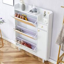 Modern Minimalist Storage Cabinet, Japanese Rattan Shoe Cabinet, Bed Top Cabinet, Small Home Furniture. Suitable For Corridors And Living Rooms. - White - View 9