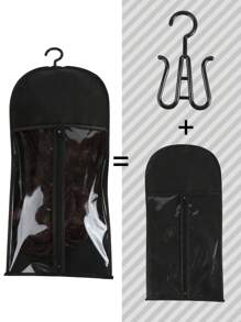 1 zestaw wieszaków na peruki, uchwyt na przedłużki do włosów, przechowywanie peruk na wiele peruk, torby do przechowywania z wieszakiem, uchwyt na perukę, pyłoszczelny, przechowywanie przedłużek do włosów z haczykiem, przedłużki do włosów, peruki i akcesoria (czarne) gorący róż, fioletowy, 1 szt. wieszaka na perukę i 1 szt. przechowywania peruk