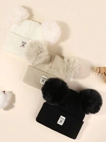 3件套新生儿男女宝宝冬季保暖帽幼儿针织帽可爱毛球儿童帽婴儿帽宝宝用品配件 - 彩色 - 查看 3