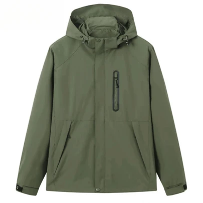 Solid Color Hooded Long Sleeve Outdoor Windproof Waterproof Fleece Jacket, Autumn Winter