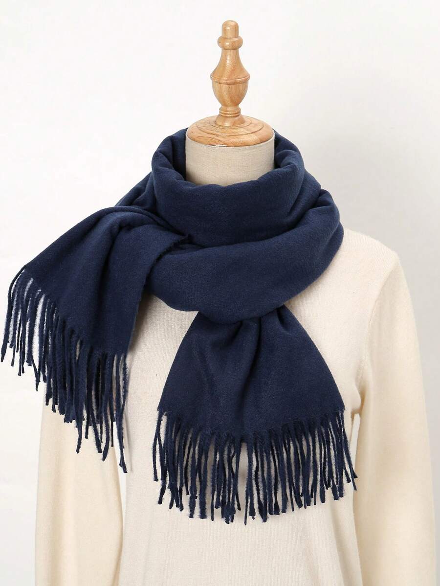 1pc Fashionable Solid Color Warm Scarf Winter Fall - Navy Blue - View 1