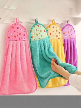 1 件/3 件/5 件现代简约可爱挂式手巾，吸水珊瑚绒厨房清洁布，多用途洗碗布，厨房，浴室，家居，家居用品