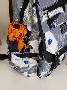 Classic High Capacity Nylon Backpack With Burger Design, Fashionable School Bag For High School And College Students - Grey - View 4