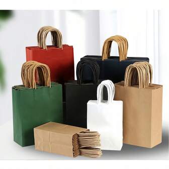 5/10pcs Thick Brown Paper Bag, Party Gift Packaging Bag, Holiday Gift Packaging Bag, Large Gift Bag, Brown Paper Bag With Handles, Small Business Shopping Bag, Shopping Bag, Party Bag