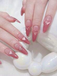 30件装长款日系ins风粉色可爱猫眼美甲甜美温柔渐变优雅长尖头指甲适合女性美甲装饰+1片果冻胶+1条摩擦条 - 彩色 - 查看 1