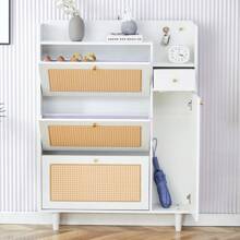 Modern Minimalist Storage Cabinet, Japanese Rattan Shoe Cabinet, Bed Top Cabinet, Small Home Furniture. Suitable For Corridors And Living Rooms. - White - View 2