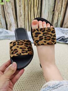 Damen Slip-On Sandalen mit offenem Zehenbereich und flachem Absatz, rosa und braune Farben