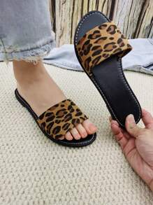 Damen Slip-On Sandalen mit offenem Zehenbereich und flachem Absatz, rosa und braune Farben