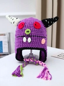 1 件手工针织趣味怪物无檐便帽，时尚新潮 - 彩色 - 查看 9