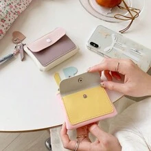 1pc Women's Cute Solid Heart-Shaped Chain Pendant PU Leather Colorblock Multi-Function Halter Pouch Zipper Card & Key Holder For Daily Travel Gift For Women Wallet Mini Wallet Purse Wallet Coin Wallet - Multicolor - View 7